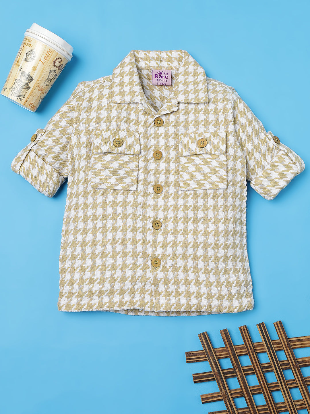 Boys Beige Checked Cotton Shirt
