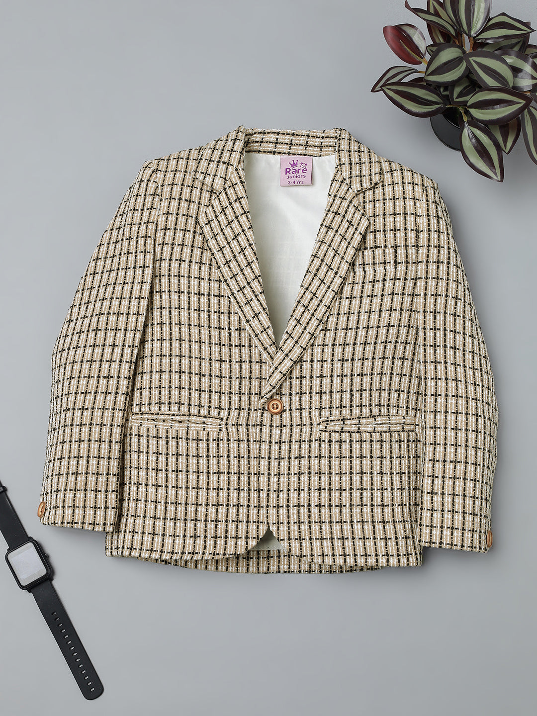 Boys Beige Check Blazer