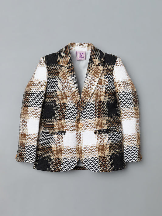 Boys Brown & White Checked Blazer
