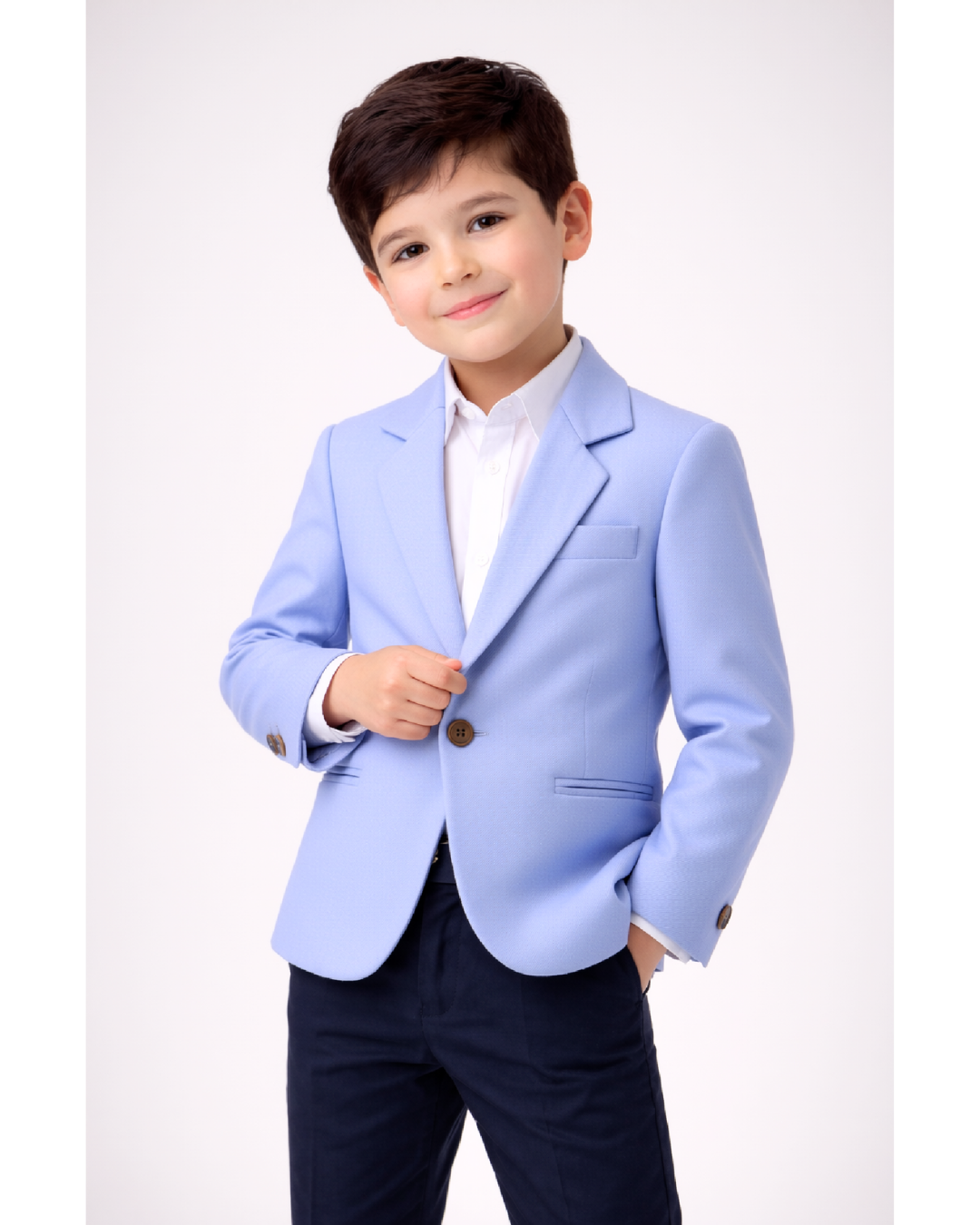 Boys Sky Blue Solid Blazer