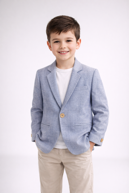 Boys Grey Textured Thin Blazer