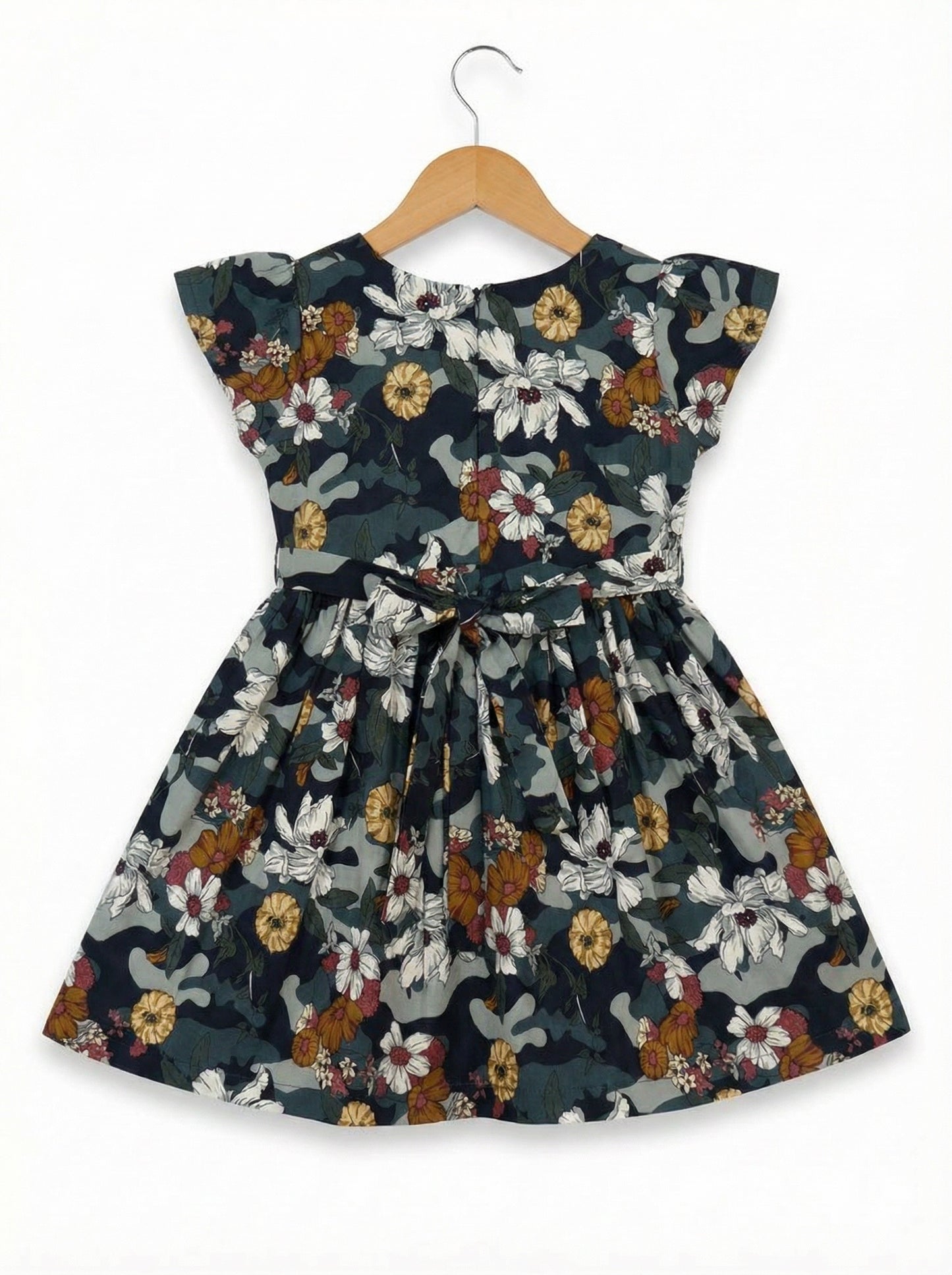 Girls Multiclour Printed Cotton Dress with Flutter Sleeves