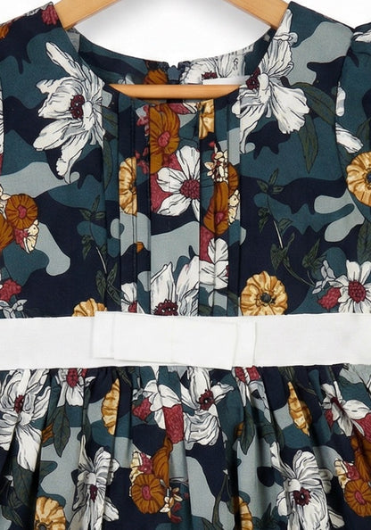 Girls Multiclour Printed Cotton Dress with Flutter Sleeves