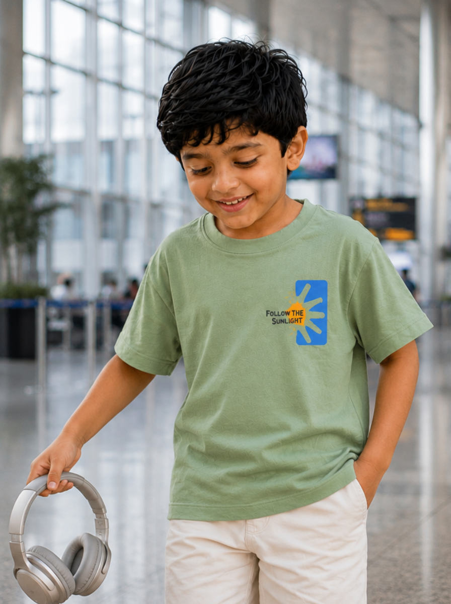 Boys Graphic Printed Drop-Shoulder Cotton T-Shirt - Green