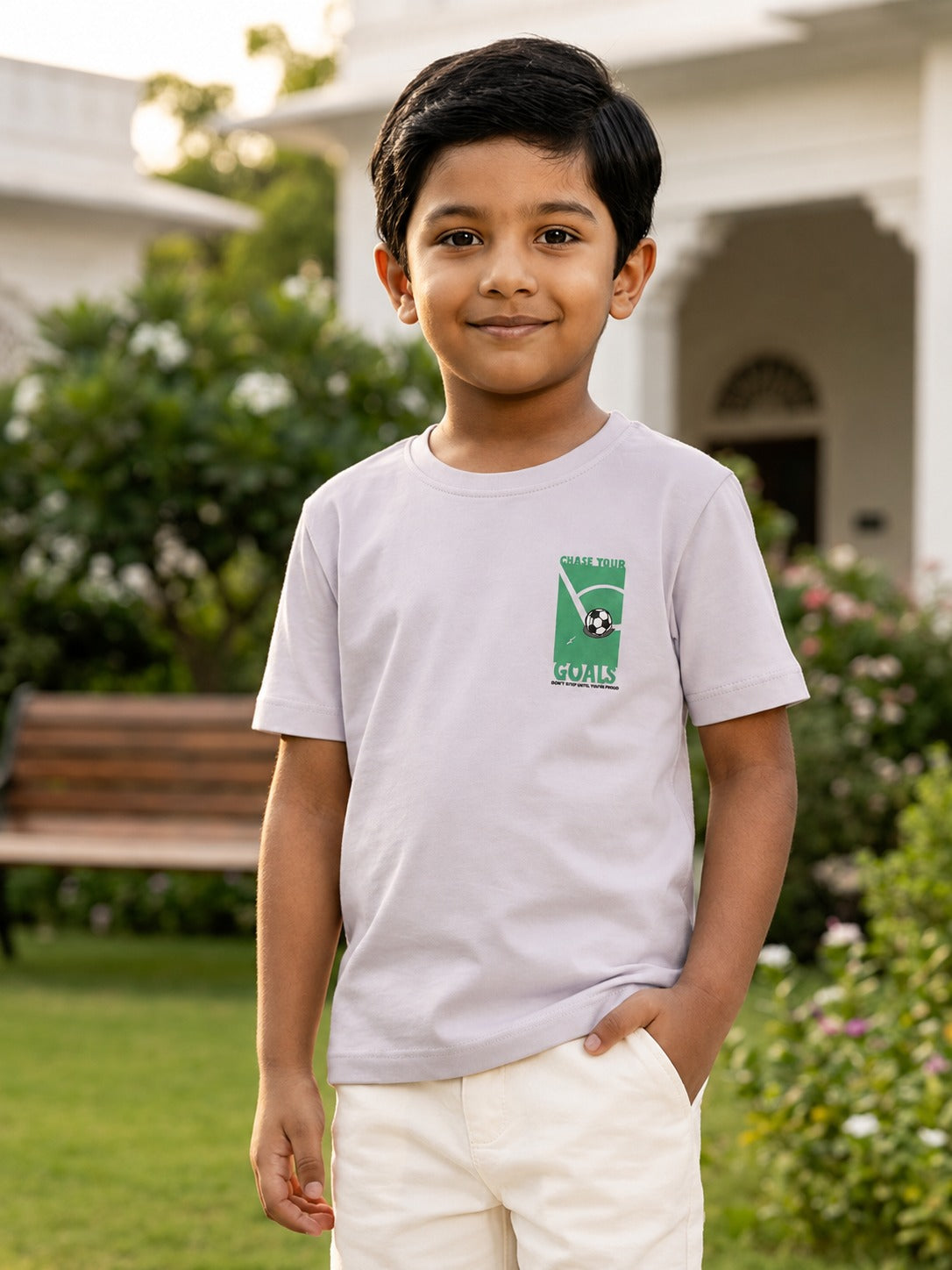 Boys Graphic Printed Drop-Shoulder Sleeves Pure Cotton T-Shirt - Grey