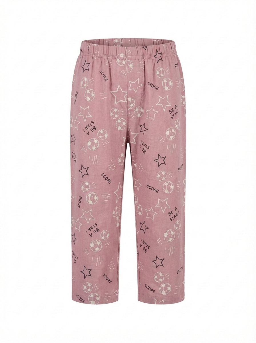 Football & Star Print Night Suit - Dusty Rose