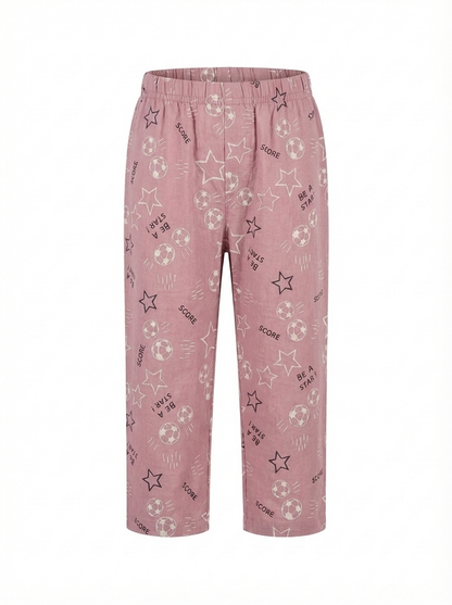 Football & Star Print Night Suit - Dusty Rose