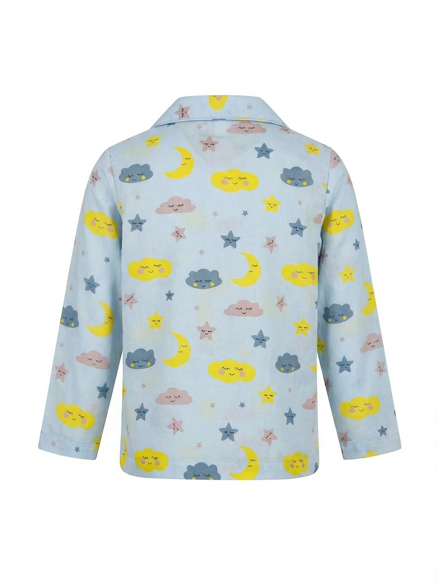 Cloud & Moon Print Night Suit - Blue