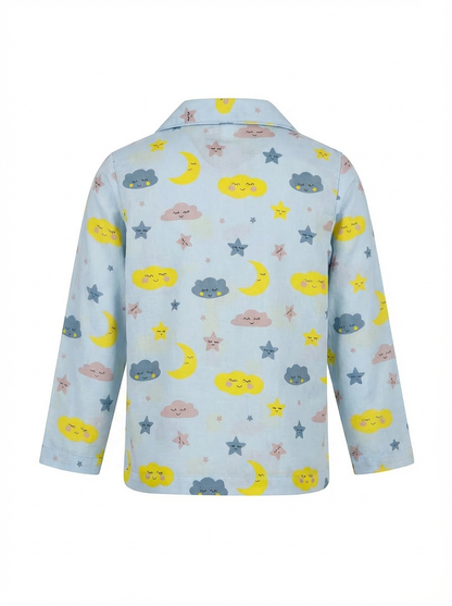 Cloud & Moon Print Night Suit - Blue