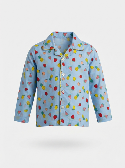Mixed Fruit Print Night Suit - Blue