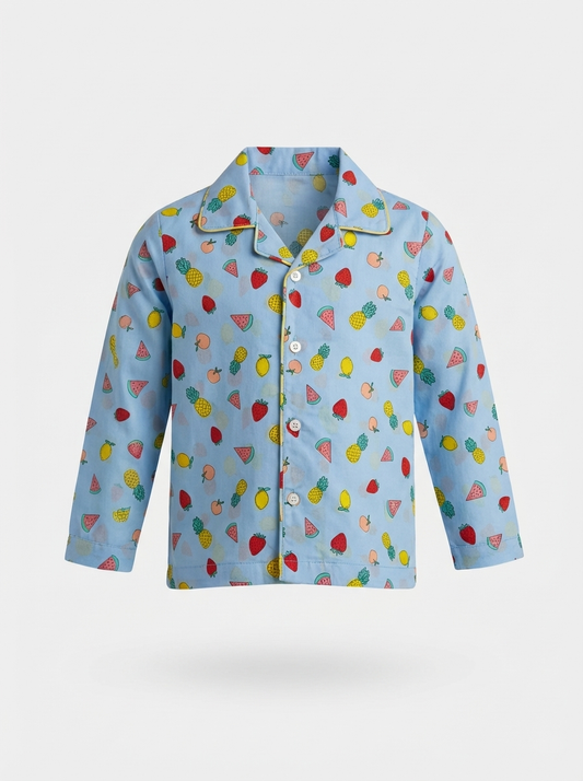 Mixed Fruit Print Night Suit - Blue