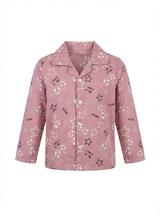 Football & Star Print Night Suit - Dusty Rose
