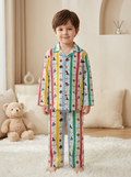 Unisex Cotton Full Sleeves Co-Ord Night Suit with Vertical Stripes & Graphic Print - Multi