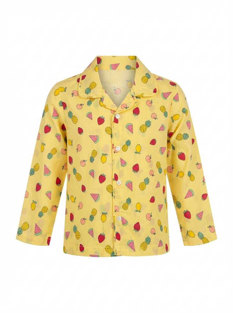 Mixed Fruit Print Night Suit - Yellow