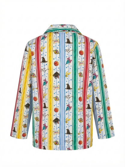 Vertical Stripes & Graphic Print Night Suit - Multi