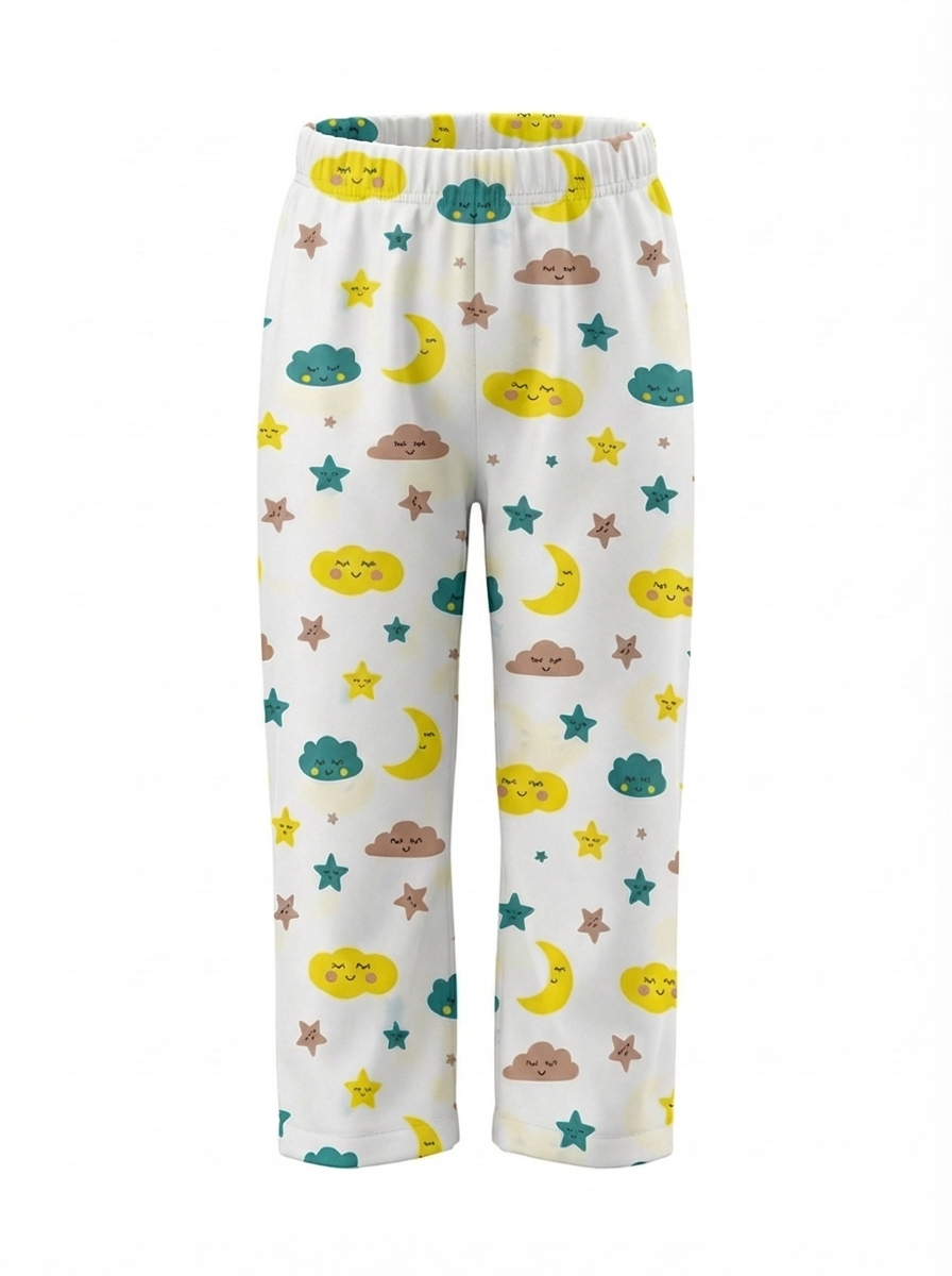 Cloud & Moon Print Night Suit - White