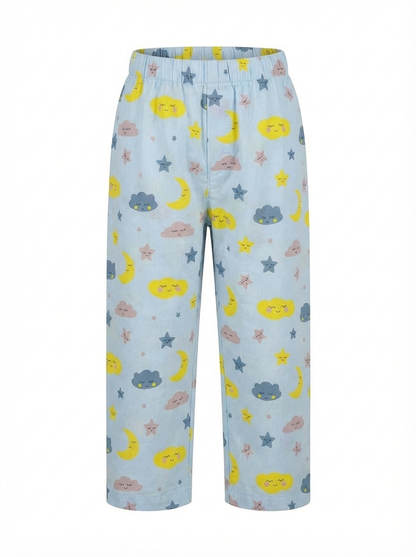 Cloud & Moon Print Night Suit - Blue
