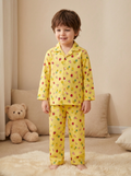 Unisex Cotton Full Sleeves Co-Ord Night Suit with Mixed Fruit Print - Yellow