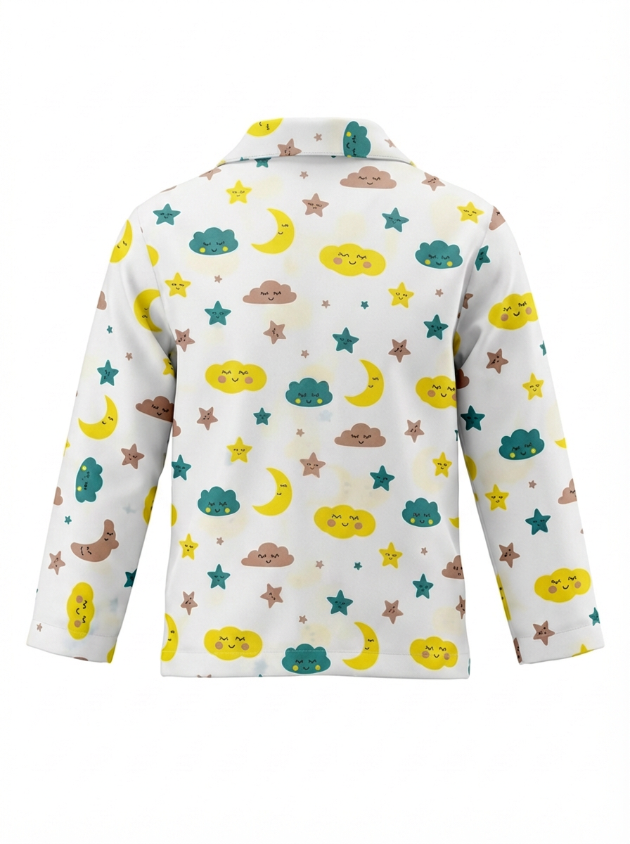 Cloud & Moon Print Night Suit - White