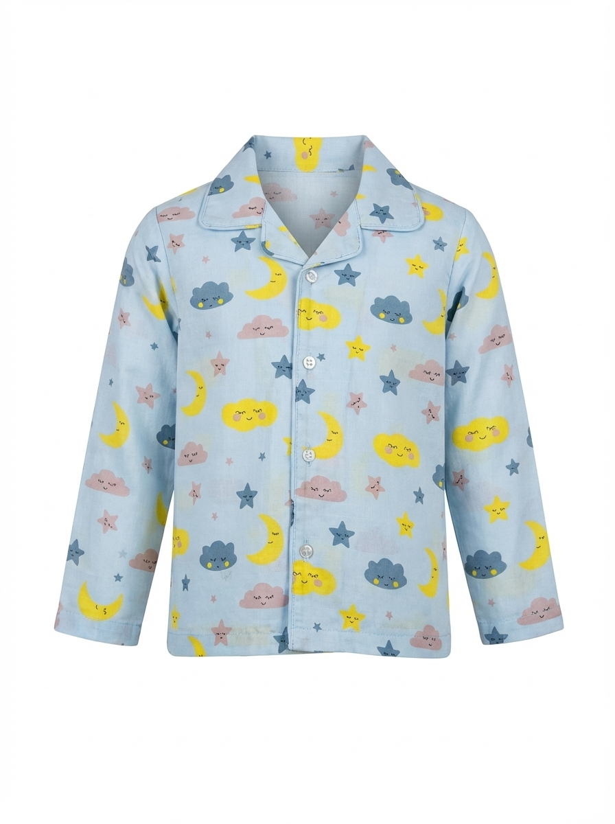 Cloud & Moon Print Night Suit - Blue