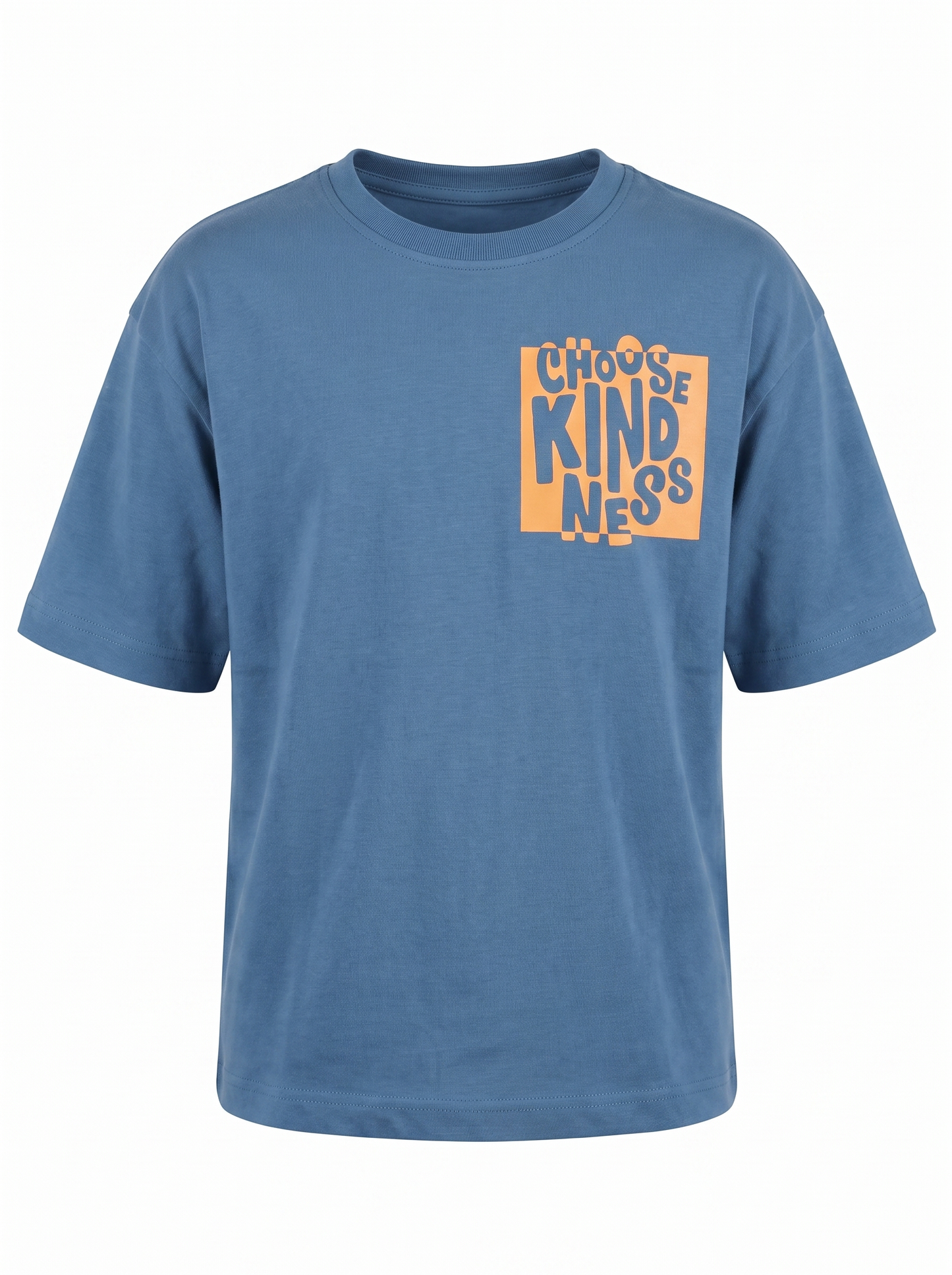 Boys Graphic Printed Drop-Shoulder Sleeves T-Shirt - Blue