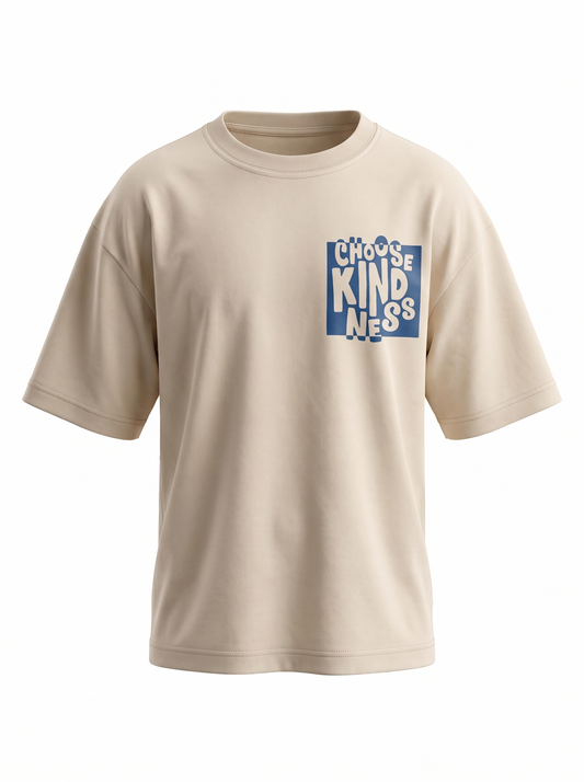 Boys Graphic Printed Drop-Shoulder Cotton T-Shirt - Beige (B)