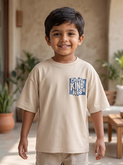 Boys Graphic Printed Drop-Shoulder Cotton T-Shirt - Beige (B)