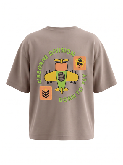 Boys Graphic Back Printed Drop-Shoulder Cotton T-Shirt - Coffee Brown