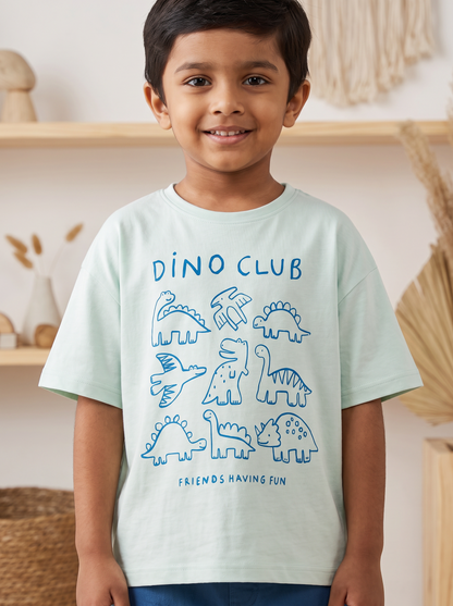 Boys Graphic Printed Drop-Shoulder Cotton T-Shirt - Blue (B)