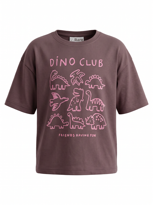 Boys Graphic Printed Drop-Shoulder Cotton T-Shirt - Mauve (A)