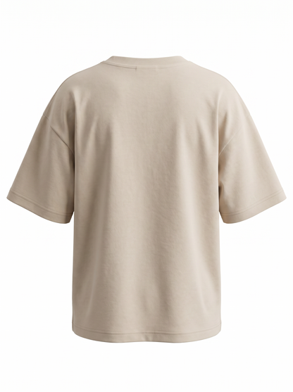 Boys Graphic Printed Drop-Shoulder Cotton T-Shirt - Beige (A)