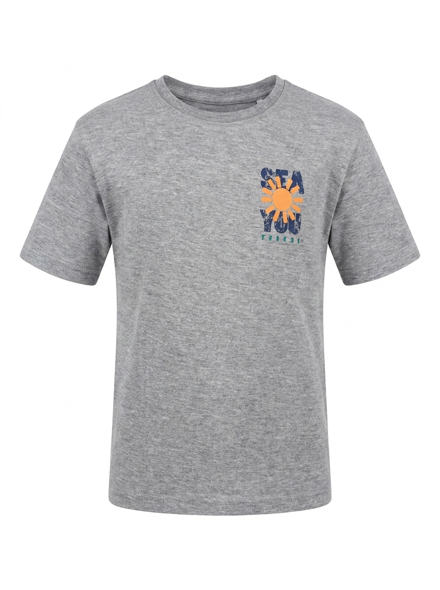 Boys Graphic Printed Drop-Shoulder Cotton T-Shirt - Grey