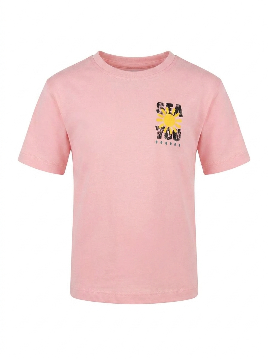 Boys Graphic Printed Drop-Shoulder Cotton T-Shirt - Pink