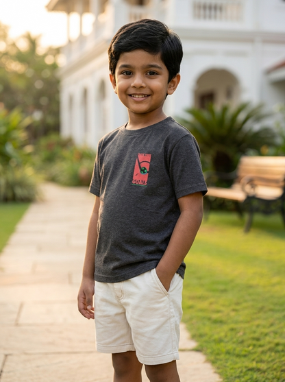 Boys Graphic Printed Drop-Shoulder Cotton T-Shirt - Charcoal Grey